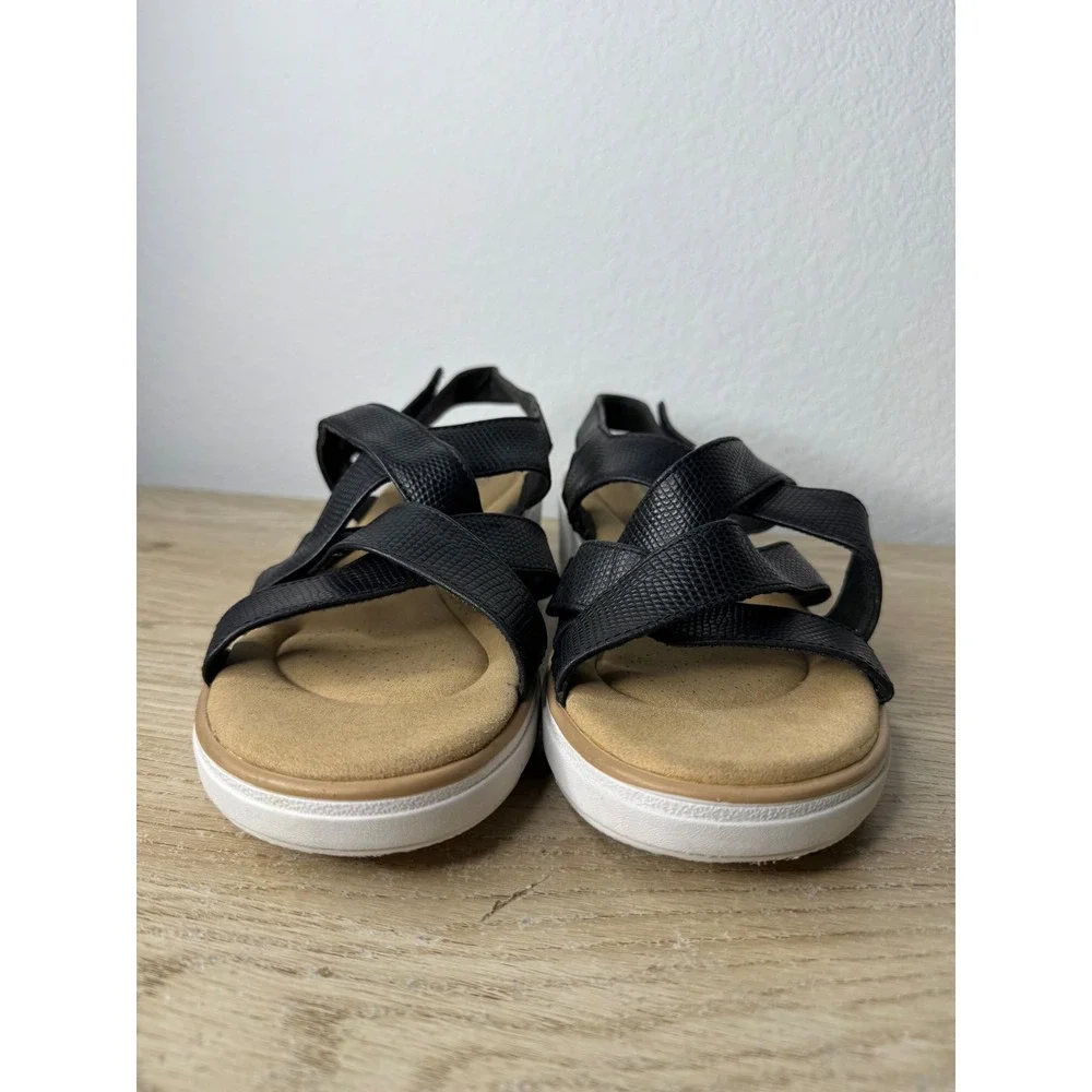 Clarks Collection Jillian Black Snakeskin Strappy Wedge Sandals‎ Womens 10W